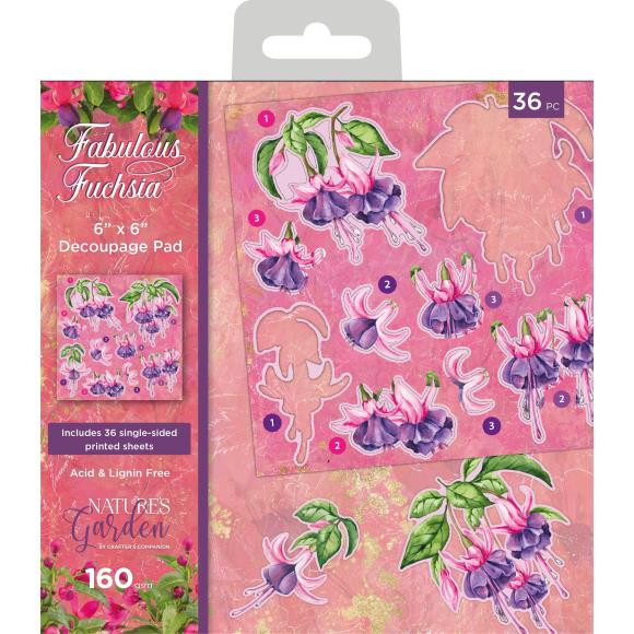 Crafter's Companion Nature's Garden- Fabulous Fuchsia- 6"x6" Decoupage Pad