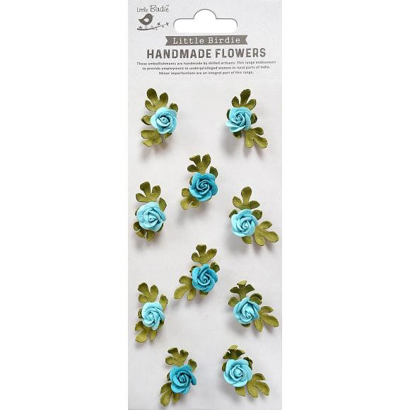 Little Birdie Crafts- Handmade Flowers- Petite Rose- Songs of the Sea 10pc