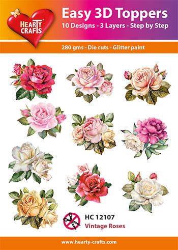 Easy 3D - Vintage Roses- 10 Large Toppers 3-Layers Each for Card Making