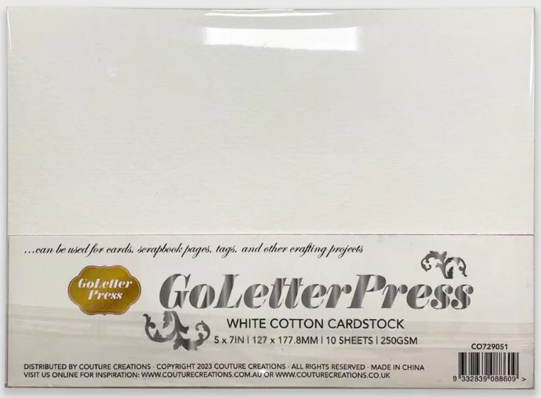Couture Creations- GoLetterPress- White Cotton Cardstock- 5x7in