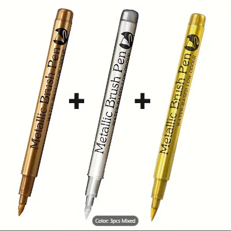 3PC Metallic Brush Permanent Art Markers Gold Silver Copper