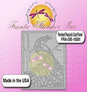 Frantic Stamper Cutting Die- Perched Peacock Card Panel