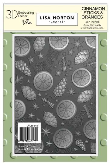 Lisa Horton Crafts- 3D Embossing Folder- 5"x7"- Cinnamon Sticks & Oranges