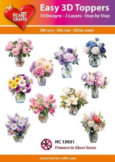 Hearty Crafts- Easy 3D Toppers Flowers in Glass Vases- 10 designs