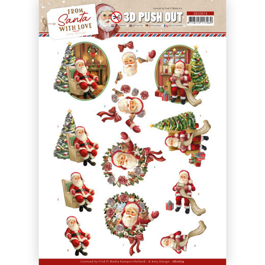 Find It Trading- Amy Designs- 3D Push Out Sheet- From Santa With Love- Santa SB10674