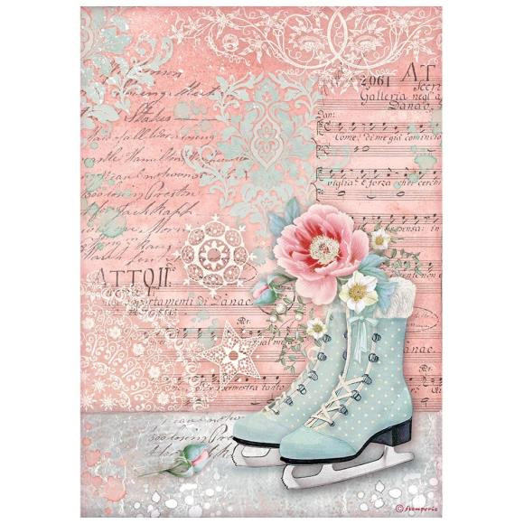 Stamperia A4 Decoupage Rice Paper - Sweet Winter - Ice Skates
