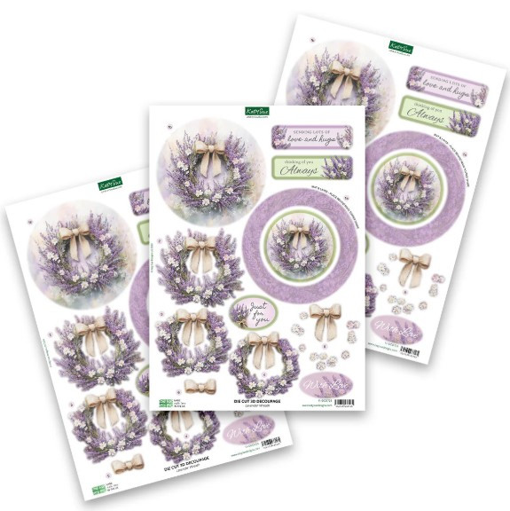 Katy Sue Design- Die Cut 3D Decoupage- Lavender Wreath (Set of 3)