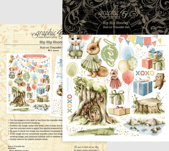 Graphic 45- Rub-on Transfer- Hip Hip Hooray!