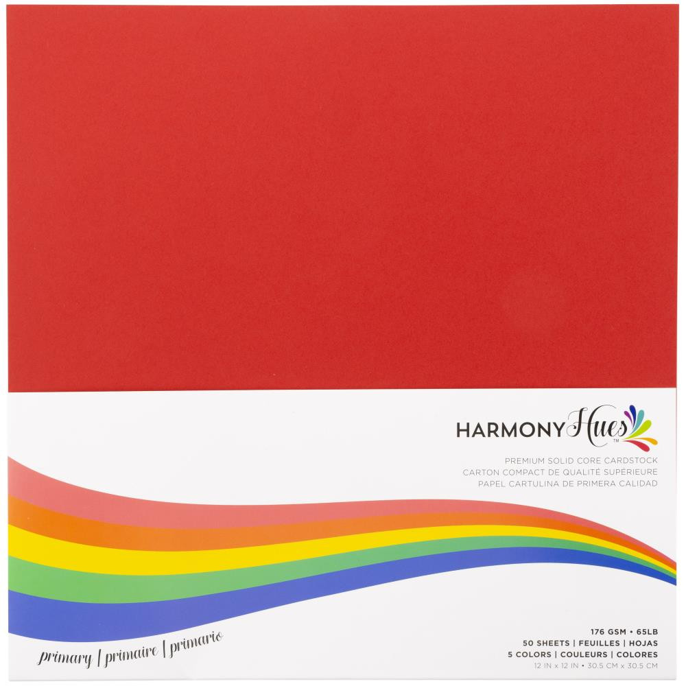 Harmony Hues- Premium Solid Core Cardstock- 50 sheets of 12x12- Primary 176gsm