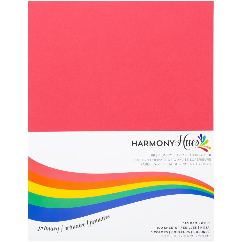 Harmony Hues- Premium Solid Core Cardstock- 100 sheets of 8.5x11- Primary 176gsm