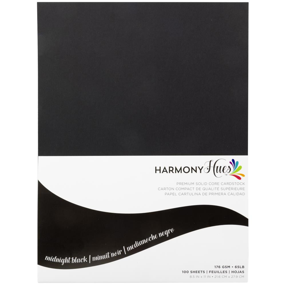 Harmony Hues Premium Solid Core Cardstock 100 sheets of 8.5x11 Midnight Black 176gsm