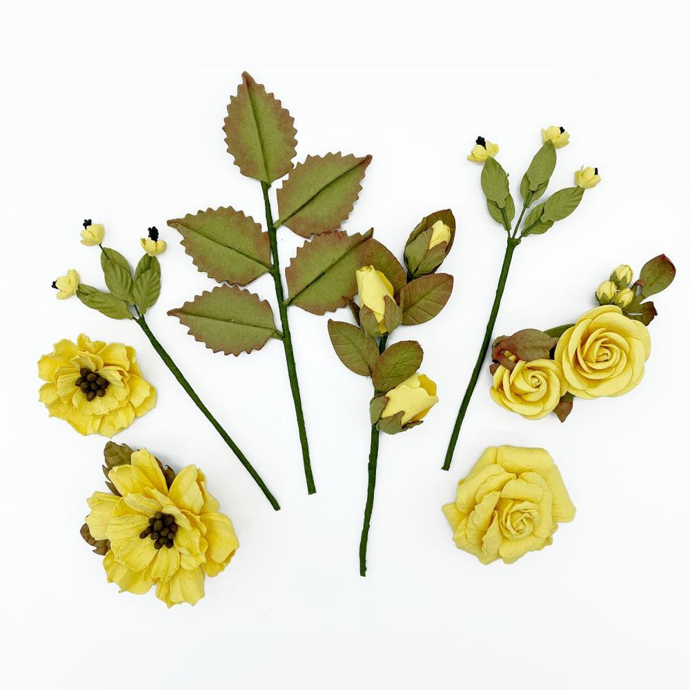 49 and Market- Handmade Flowers- Nature's Bounty- Canary 8 pc