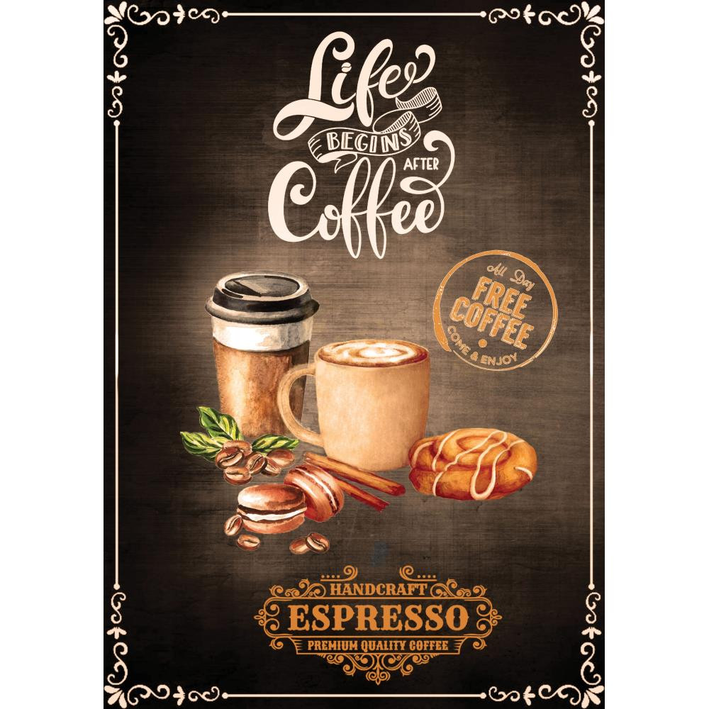 Little Birdie Crafts- A4 Decoupage Papers- Espresso Coffee- 4 sheets