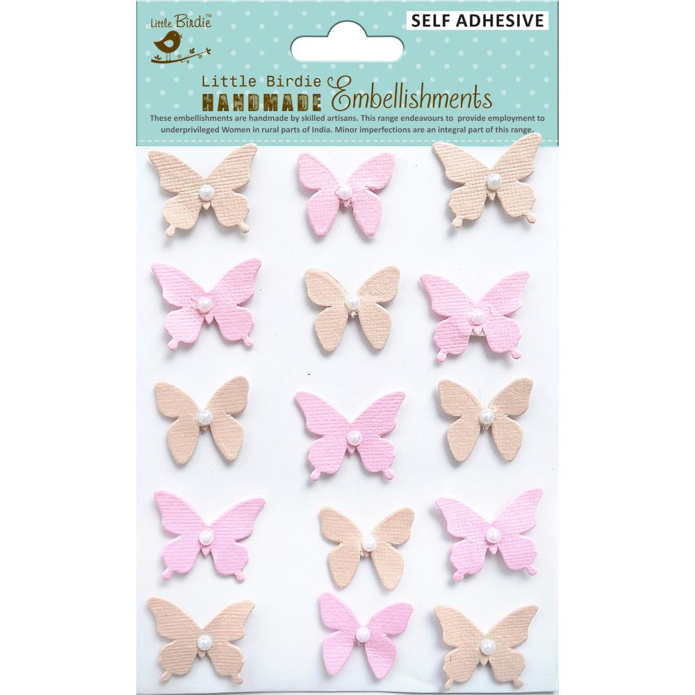 Little Birdie Crafts- Handmade Embellishments- Pearl Butterfly- Raspberry Ice 15pc