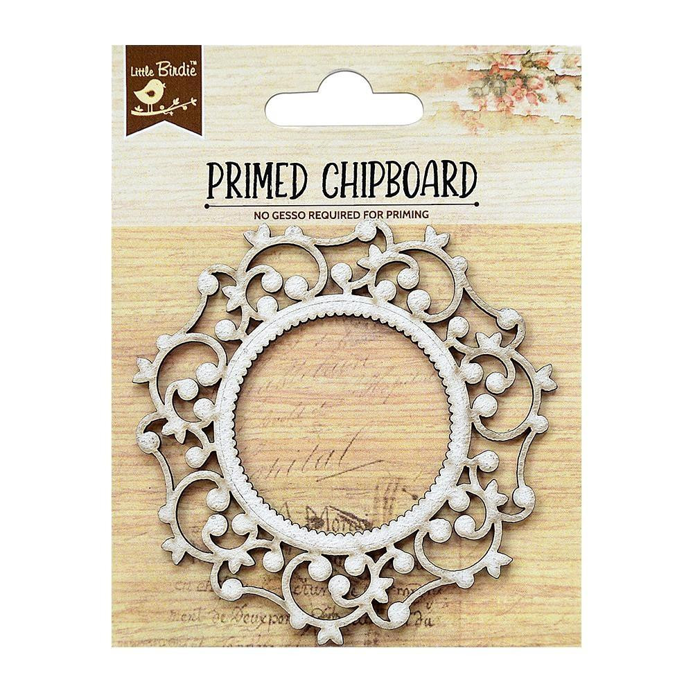 Little Birdie Crafts- Primed Chipboard- Elegant Swirls- Round Window- 1pc