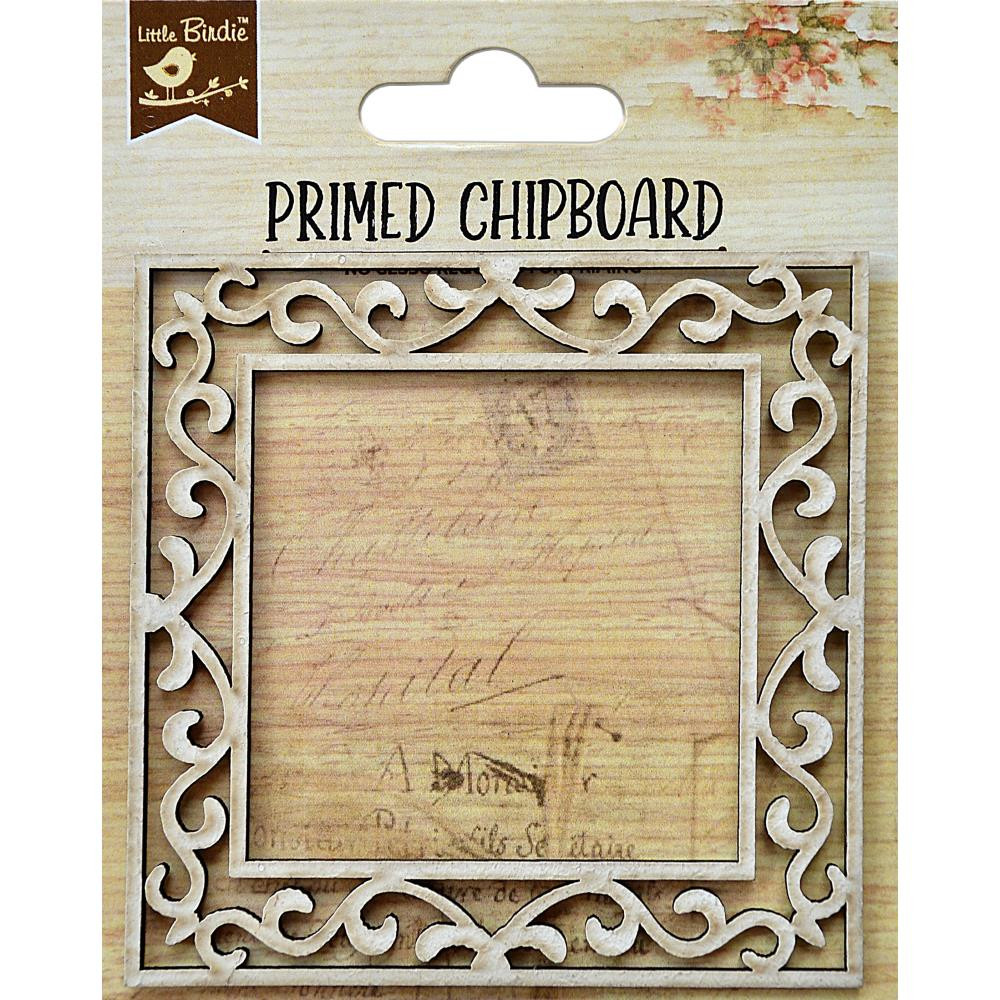 Little Birdie Crafts- Primed Chipboard- Elegant Swirls- Double Square Frame- 1pc
