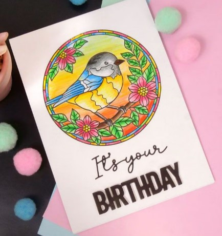 Hunkydory For the Love of Stamps- Stained Glass Birdie Blossoms - 5x5 Stamp Set