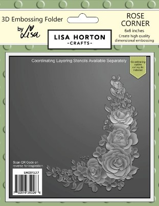 Lisa Horton Crafts- 3D Embossing Folder & 1 outline Die by Lisa- 6"x6"- Rose Corner