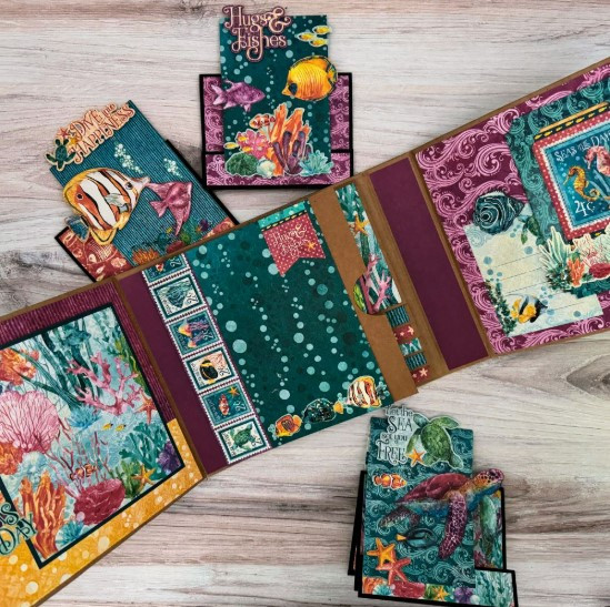 Graphic 45 Album Kit 2025- Seas the Day- Deconstructed Trifold Waterfall Album