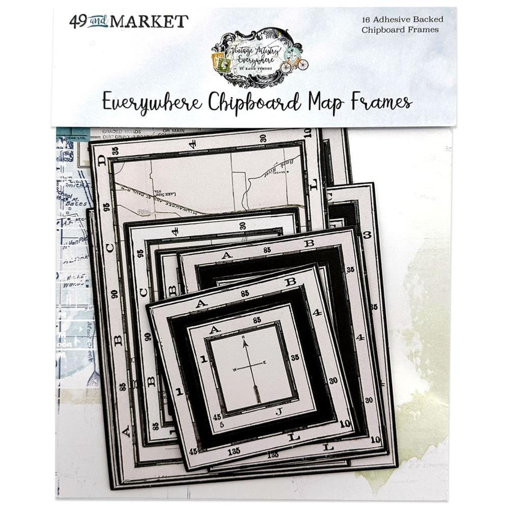 49 and Market- Vintage Artistry- Everywhere Chipboard Map Frames