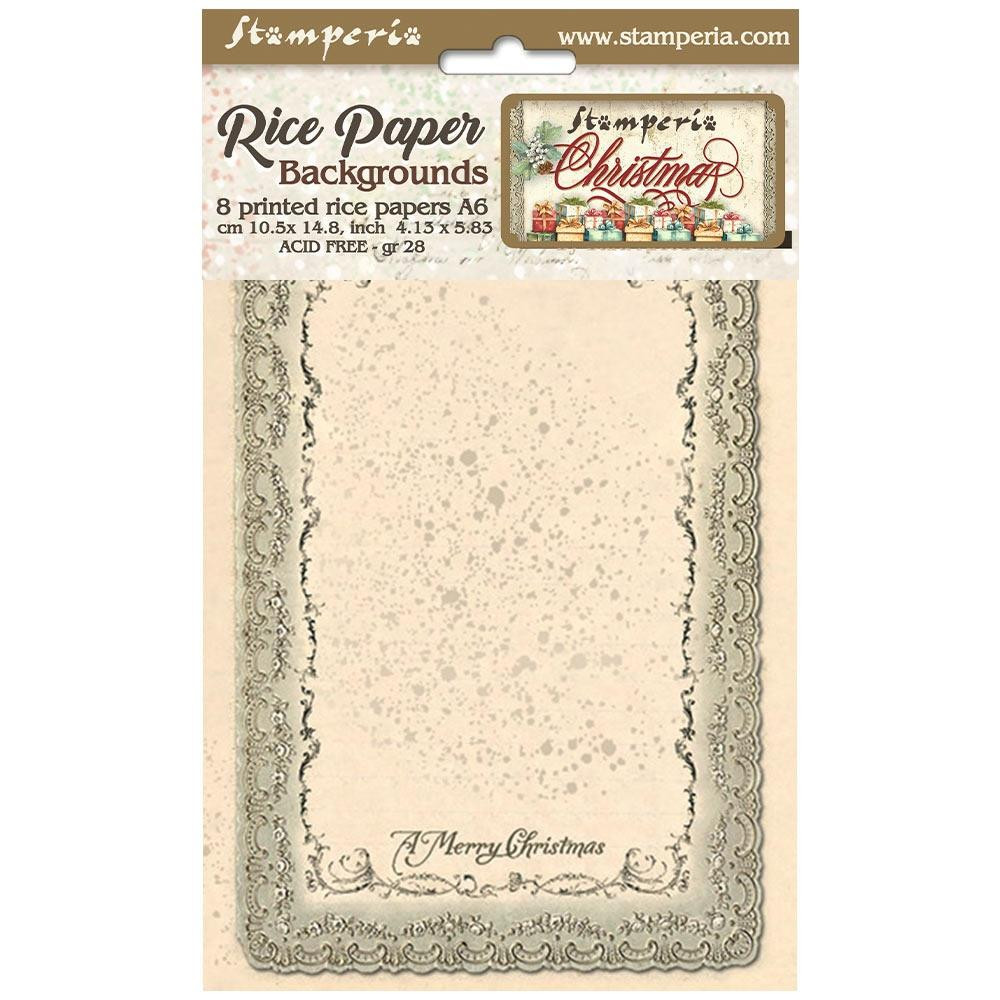 Stamperia- A6 Rice Paper Backgrounds- Classic Christmas, 8 Designs/1 Each