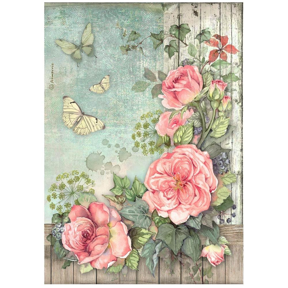 Stamperia A4 Decoupage Rice Paper - House of Roses- Flowers Corner