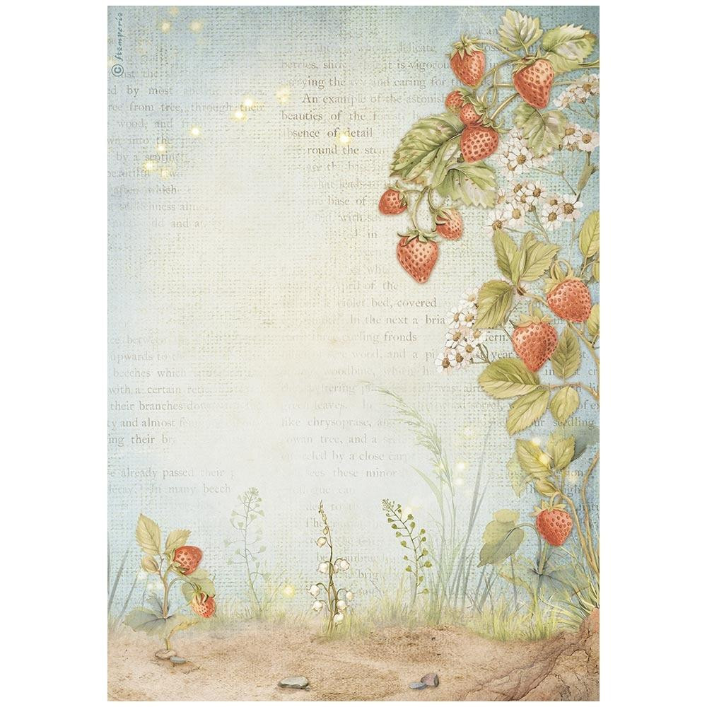 Stamperia A4 Decoupage Rice Paper - Hidden Grove- Strawberries