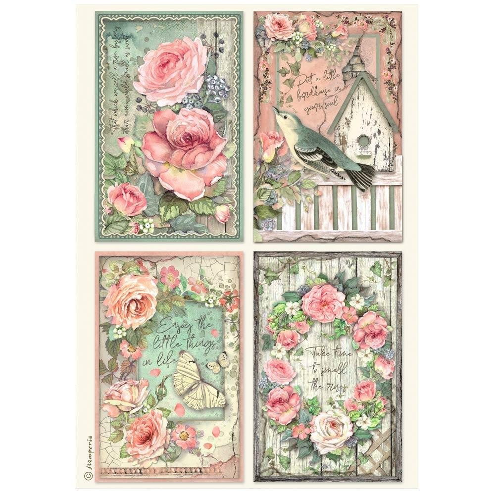 Stamperia A4 Decoupage Rice Paper - House of Roses- Cards