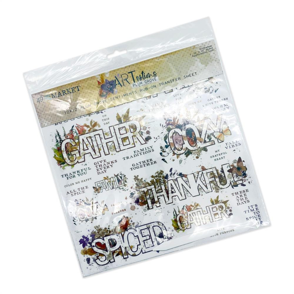 49 and Market- ARToptions- Plum Grove Sentiments12x12 Rub-on Transfer Set