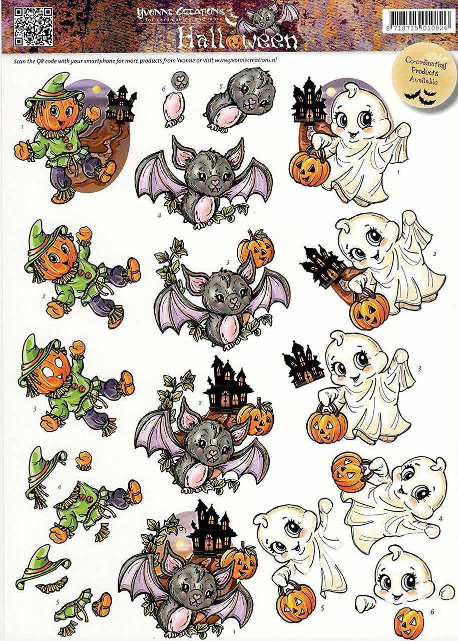 Yvonne Creations 3D Halloween 3-D Decoupage - 8 Scissor-Cut Sheets 24 Finished Images