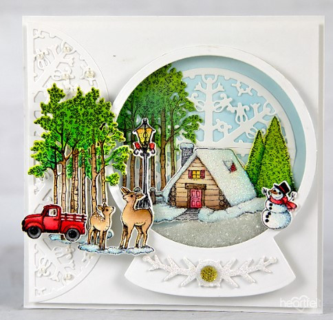 Heartfelt Creations Festive Winterscapes Collection- 1 paper pad, 4 dies, and 3 stamps (No pink bag)