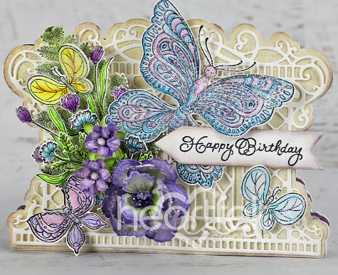 Heartfelt Creations Cling Rubber Stamp Set - Small Floral Butterfly