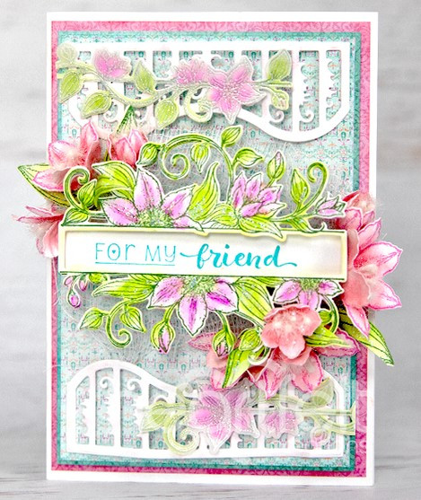 Heartfelt Creations Cling Rubber Stamp Set - Vining Clematis Banner