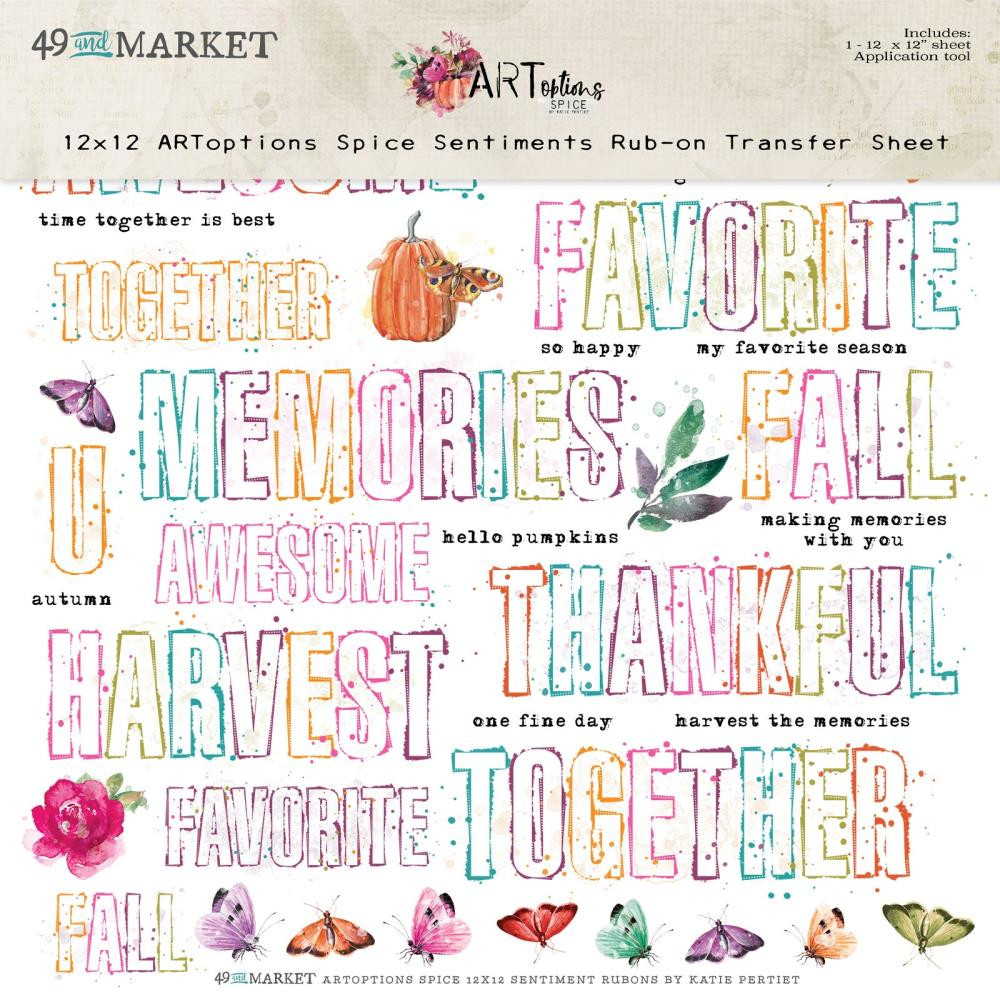 49 and Market- ARToptions- Spice 12x12 Sentiments Rub-on Transfer Set