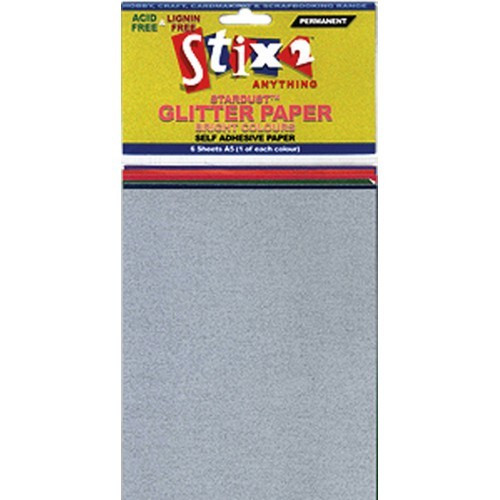 Stix2 Anything Self-Adhesive Glitter Paper 6 Bright Colors Permanent Adhesive