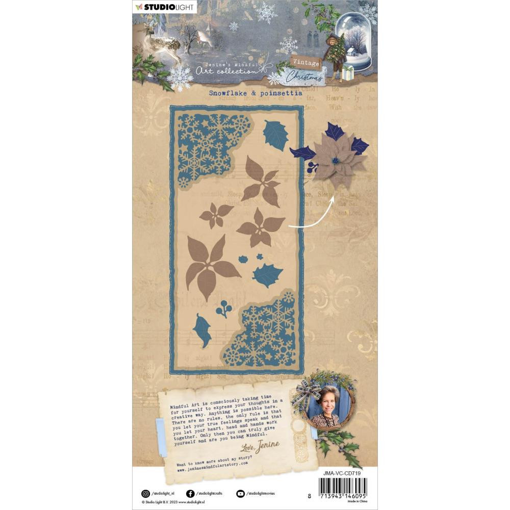 Studio Light Jenine's Mindful Art Collection- Vintage Christmas- Snowflake & Poinsettia Die Set