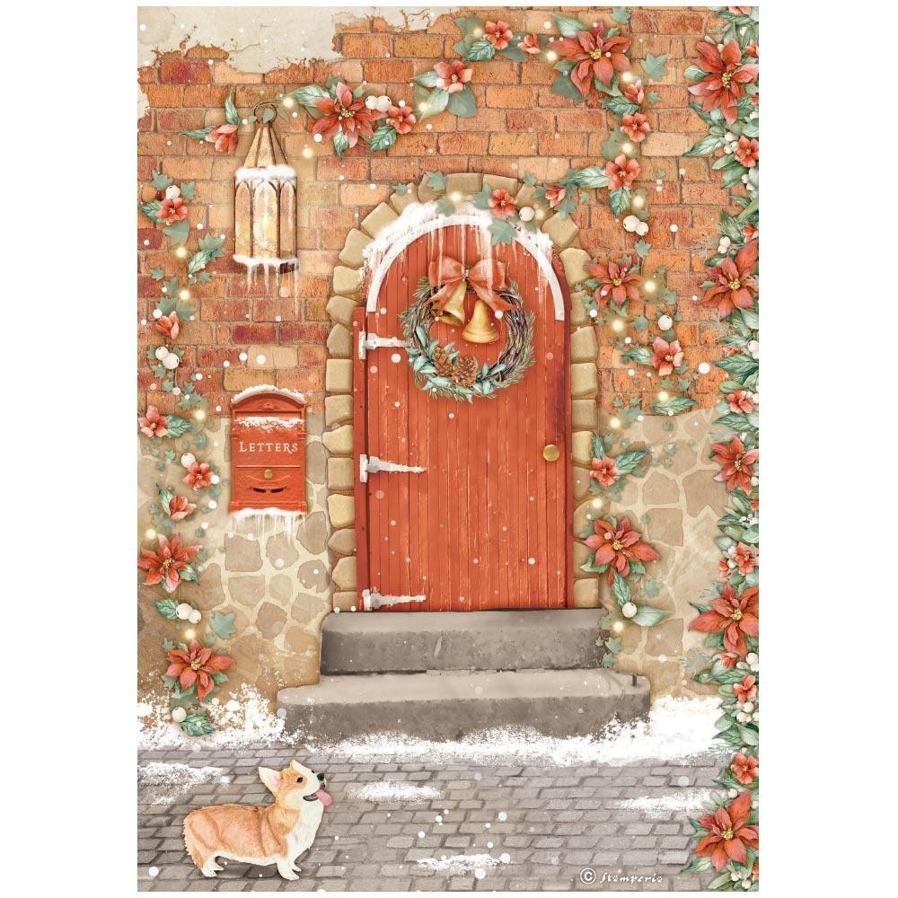 Stamperia A4 Decoupage Rice Paper - All Around Xmas - Red Door
