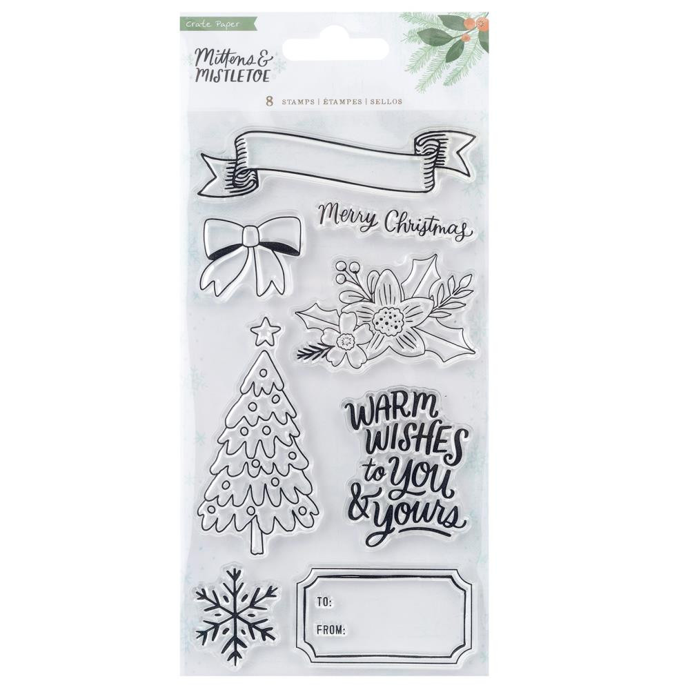 American Crafts- Mittens & Mistletoe- Acrylic Clear Stamps 8/Pkg