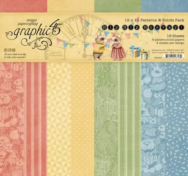 Graphic 45 12x12 Patterns & Solids Pack- Hip Hip Hooray!