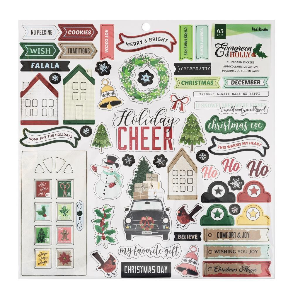 American Crafts Evergreen and Holly Chipboard Stickers