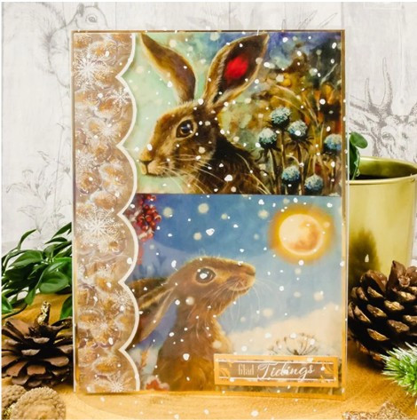 Hunkydory Meadow Hares At Wintertime Printed Parchment
