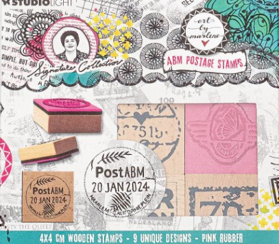 Studio Light ABM Postage Stamps- Wooden Stamp Set Rubber Stamps 9 PC nr.595