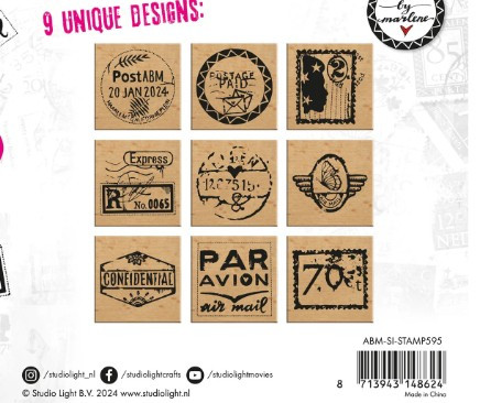 Studio Light ABM Postage Stamps- Wooden Stamp Set Rubber Stamps 9 PC nr.595