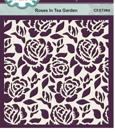 Creative Expressions- Sam Poole- 6 in x 6 in Stencil- Roses In Tea Garden