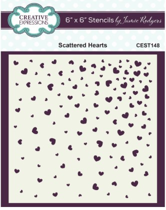 Creative Expressions- Jamie Rodgers- 6 in x 6 in Stencil- Scattered Hearts