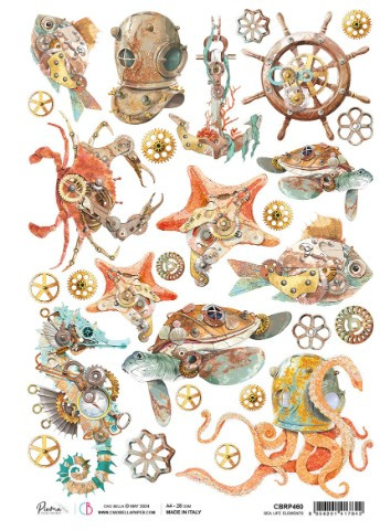 Ciao Bella Papercrafting Rice Paper A4 Sea Life Elements Steampunk