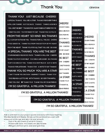 Creative Expressions- A5 Wordies Sentiment Sheets- Thank You