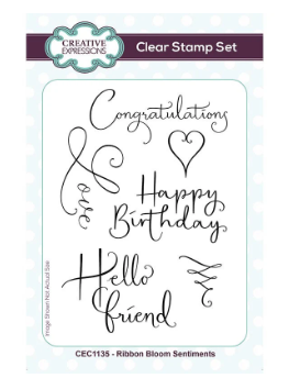 Creative Expressions- A6 Clear Stamp Set- Ribbon Bloom Sentiments