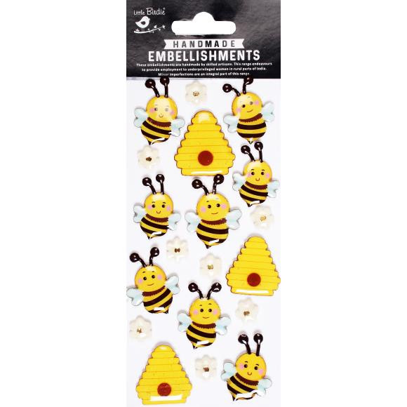 Little Birdie Crafts - Resin Paper Embellishments 19/Pkg Stickers- Bee Colony