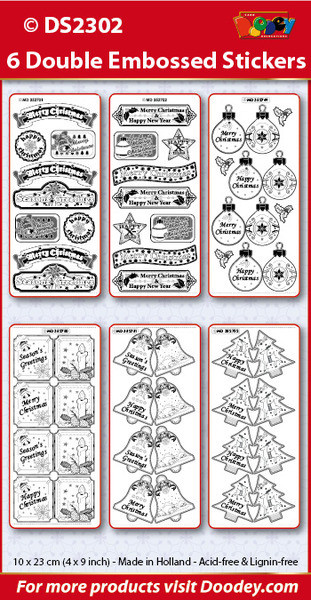 Doodey Gold Christmas Messages & Tags Double Embossed Peel Stickers 6 sheets